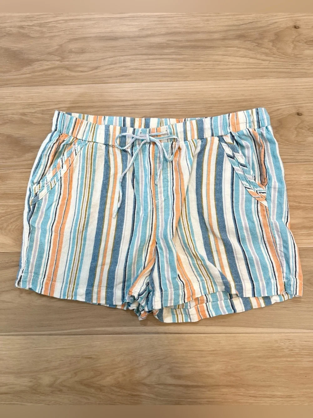 Briggs Striped Linen Blend Drawstring Shorts XL Coastal Beach Casual‎